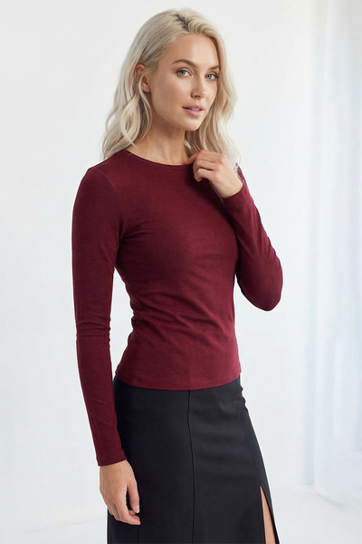 Abruzzo Crew Neck Long Sleeve Body Ultra Soft Basic Slim Fit - Burgundy