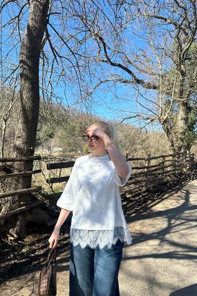 lizge giyim Skirt End Lace Detail Tshirt