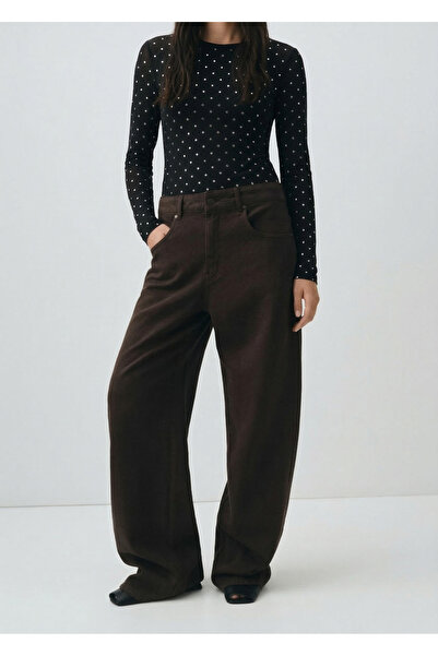 TLG TLG GİYİM Γυναικείο παντελόνι τζιν σε ίσια γραμμή καφέ χρώματος Φαρδιά μπ...