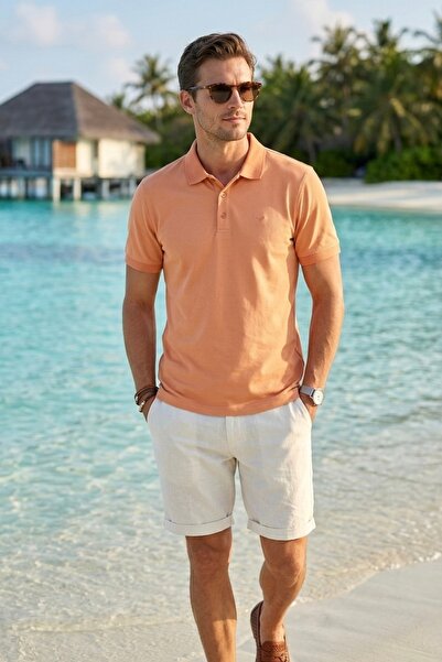 Maccali Men's Trend Summer Basic Orange Polo Neck T-Shirt