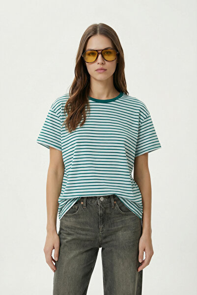 Lovelyİstanbul Oversized Striped Knitted T-Shirt Lze0002 Green