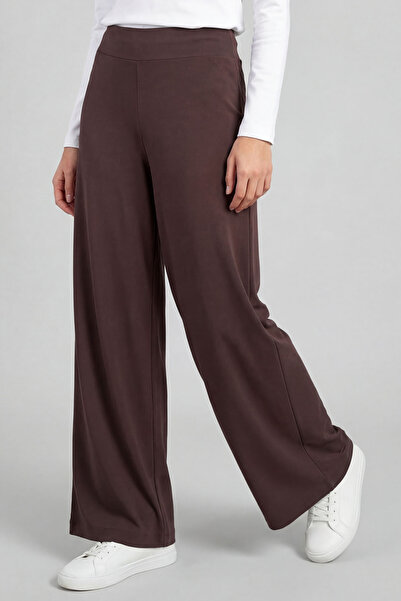 TOMMY LIFE بنطلون نسائي بني واسع الساق بتصميم كورساج - 94681