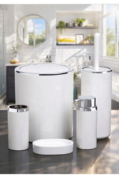 Store HGY Home Σετ Μπάνιου 5 τεμαχίων σε ανοιχτό λευκό χρώμα με λεπτομέρειες ...