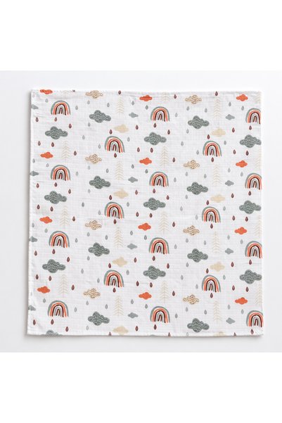 zehracatasariim Multi-Purpose Rainbow Patterned Muslin Coverlet with 4 Muslin Mouth Wipes as a Gift