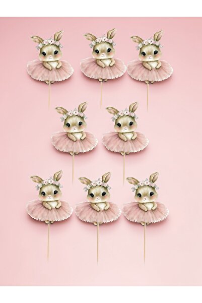 Sinem Gift Rabbit Concept Cake Decoration - Birthday 8-Piece Cupcake Decorati...