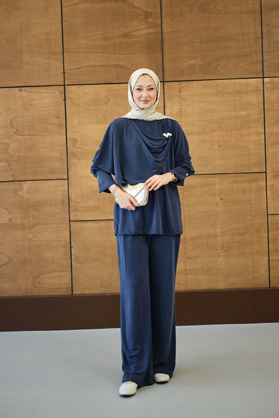 LOCCO Women's Side Button Detailed Suit Navy Blue