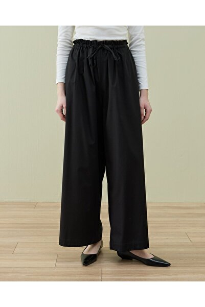 Aybikestil Poplin Wide Leg Bol Pantolon Siyah