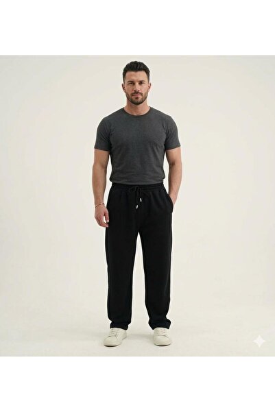 barozzi Men's Sweatpants 2 Ip Wide-Leg Full Fit Solid Color Transitional with...