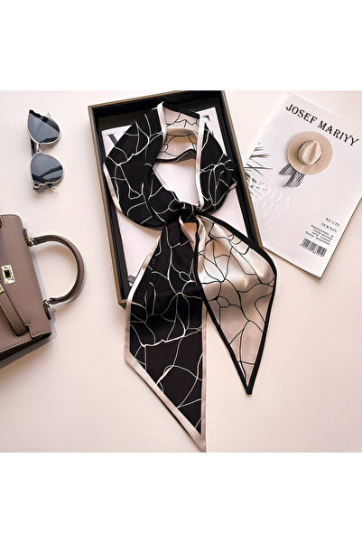 josef mariyy Modern Desenli İpeksaten Dokulu İnce Uzun Fular