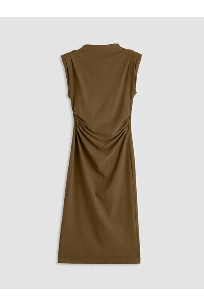 LC Waikiki Lcw Vision Khaki Mock Neck Ruched Bodycon Dress