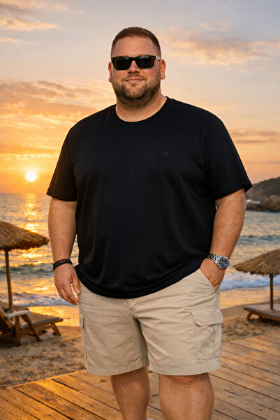 Maccali Men's Plus Size Crew Neck Summer Basic Black T-Shirt