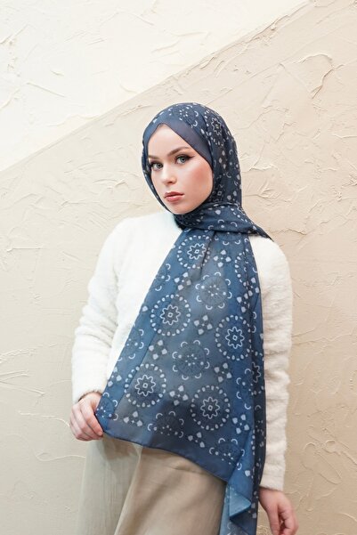 efdal şal eşarp Sun Geometric Pattern Aqua Cotton Shawl
