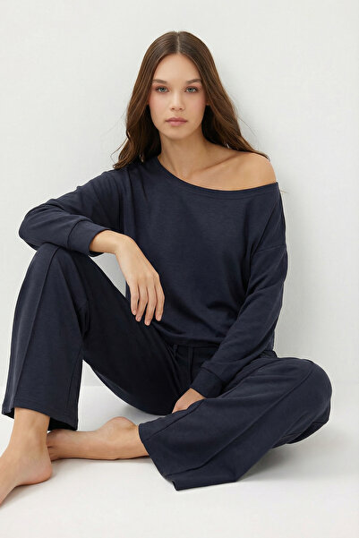 Lovelyİstanbul Open Shoulder Modal Top and Bottom Set Lby0027 Smoked