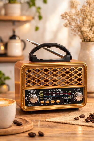 m memita Everton RT-735 Nostalji Radyo güneş panelli FM/AM/SW Bluetooth, USB ...
