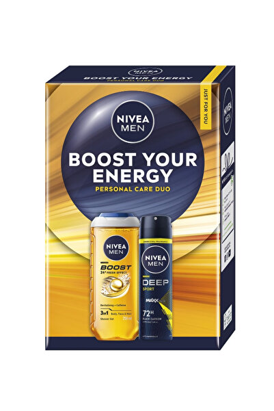 NIVEA Set: Gel de dus MEN Active Energy 250 ml + Deodorant Spray MEN Deep Spo...