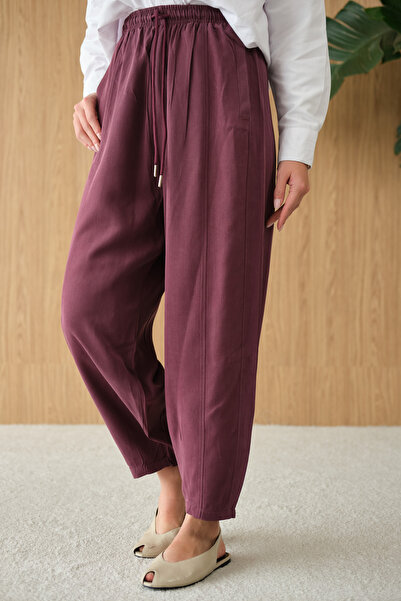 LOCCO Women's Shalwar Cut Pants with Adjustable Waist, Plum Color