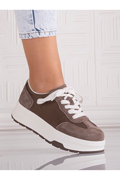 ANGEL BLUE Narella Women's Casual Brown Shoes Made from Suede Leather and Tex...