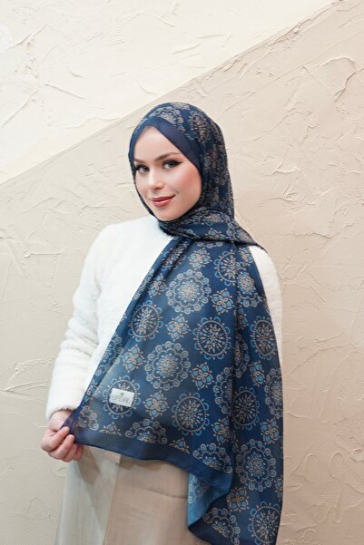 efdal şal eşarp Sun Geometric Pattern Aqua Cotton Shawl