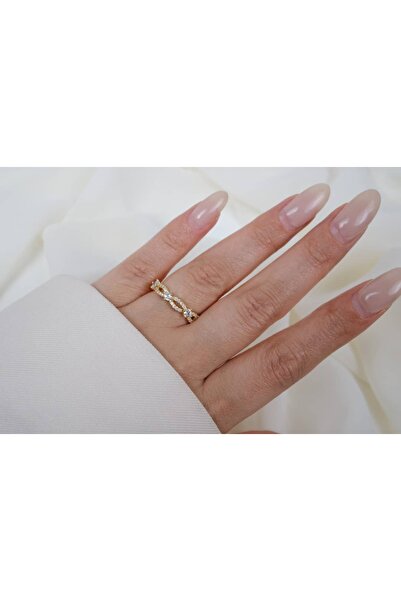 ATELİER TUĞBA Yzk312 Oval Link Detail Stone Gold Adjustable Ring