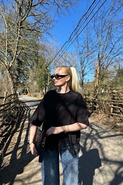 lizge giyim Skirt End Lace Detail Tshirt