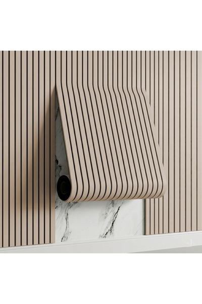 Teno 3D slat panel, wood look, self-adhesive, waterproof, easy install, 60×30...