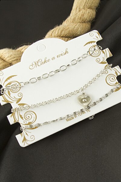 Bijuteri Net Heart Chain Bracelet 3 Pieces