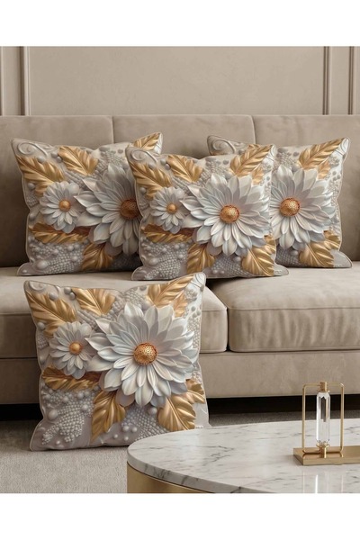 menesahome Gold Leaf Daisy Patterned 3D Digital Print Piece Luxury Decorative...