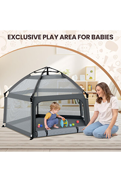 Sumkyle سرير لعب للأطفال مع حقيبة سفر، بساط لعب ذاتي النفخ، خيمة لعب خارجية م...