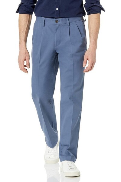 OEM Men's chino pants, classic cut with pleats, blue, size 30W/28L