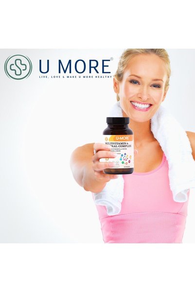 UMore Advantage Pack of 2 - Multivitamin 120 Tablets - Calcium, Magnesium, Iron, Zinc - Vegan & Sugar-Free