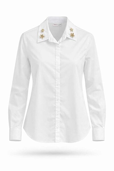 Miss Poem Women's White Star Accessory Detail Shirt