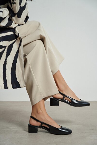 NİŞANTAŞI SHOES حذاء هارموني نسائي ذو كعب قصير بنمط ريفي أسود حذاء مسطح