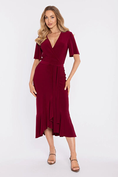 Made of Emotion Rochie midi plic cu volan și încrețit - burgundy