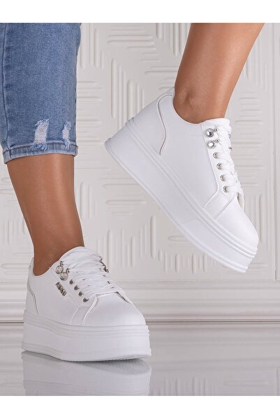 YIYI Dalenea White Platform Sneakers for Women Made of Faux Leather, Size 36