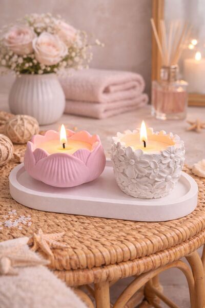 LUMIRA SCENTED CANDLE CONCRETE POT 3'lü Lotus Set Beton mum - Kokulu Mum - He...