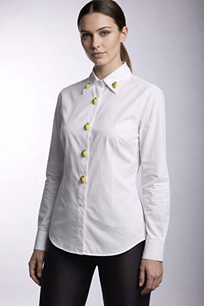 Miss Poem Women's White Button Detailed Shirt