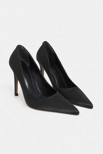 NİŞANTAŞI SHOES Lunara Siyah Saten Sivri Burun Kadın Stiletto