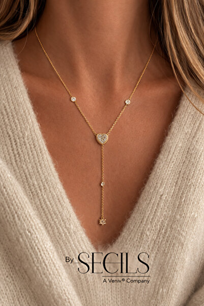 VENİV قلادة من الفولاذ المقاوم للصدأ من الزركونيوم على شكل حرف Y