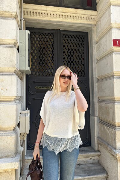 lizge giyim Etegi Lace Detail Tricot Sweater