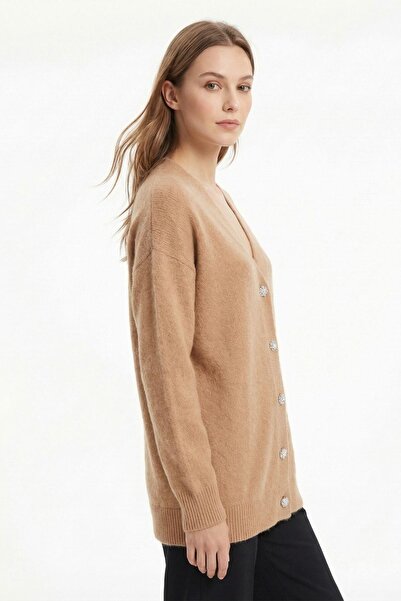 Rays 24153 Bearded Button Detail Cardigan Camel