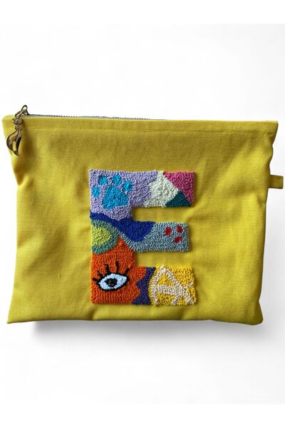 KİANA DÜKKAN Kişiye Özel Harfli Punch Nakışlı Canvas Makyaj ve Aksesuar Çanta...