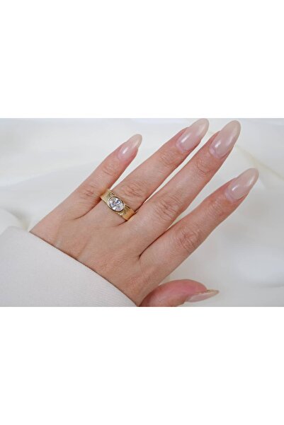 ATELİER TUĞBA Yzk351 Oval Stone Remaining Band Adjustable Ring