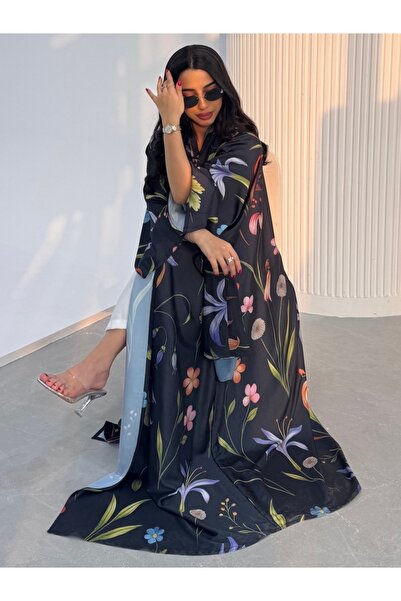 Noon Noora Fashionable Printed Robe and Headscarf Two-piece Set