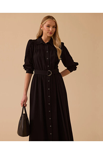 SCL Fırfır Detaylı Kemerli Elbise