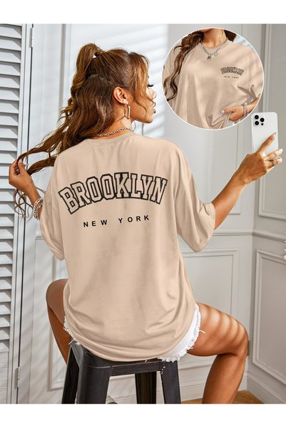 Nilvor Γυναικείο μπλουζάκι BROOKLYN NEW YORK με στάμπα μπροστά και πίσω, ειδι...