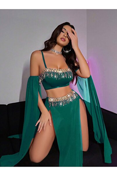 Ruselin Women's Sheer Tulle Set of 4 Oriental Costume with Provocative Sequin...