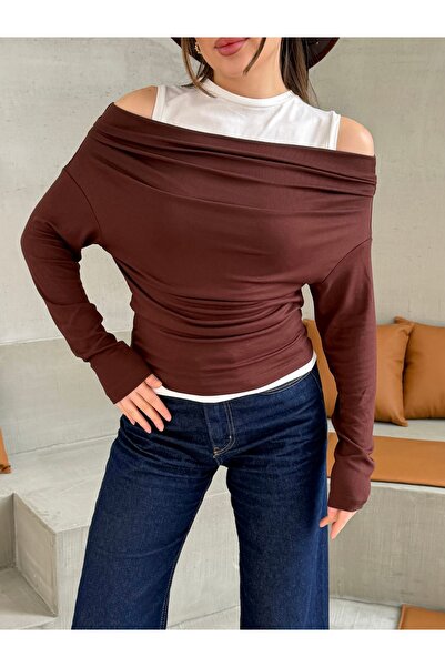 ÖNER Women's New Season Sweatshirt with Pleated Detail on the Shoulder and Bo...