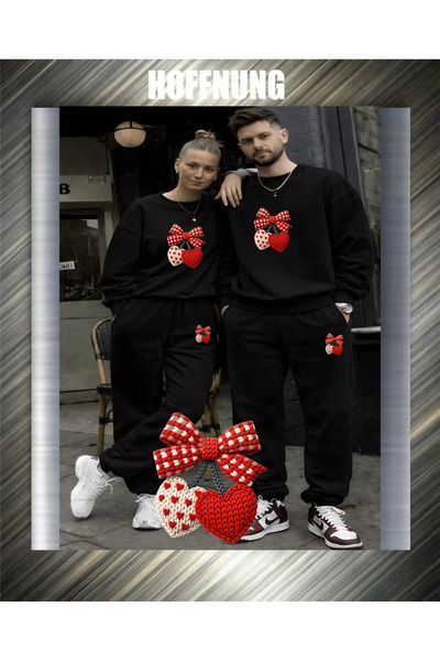 HOFFNUNG Unisex Casual Tracksuit Set 2Hearts Outdoor Full Sweatshirt