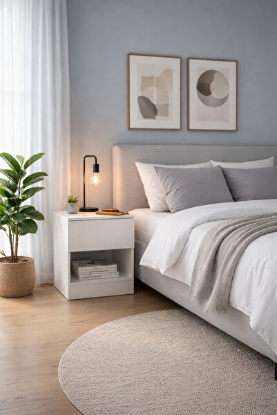 N.zone A modern bedroom side table with an elegant design and practical stora...
