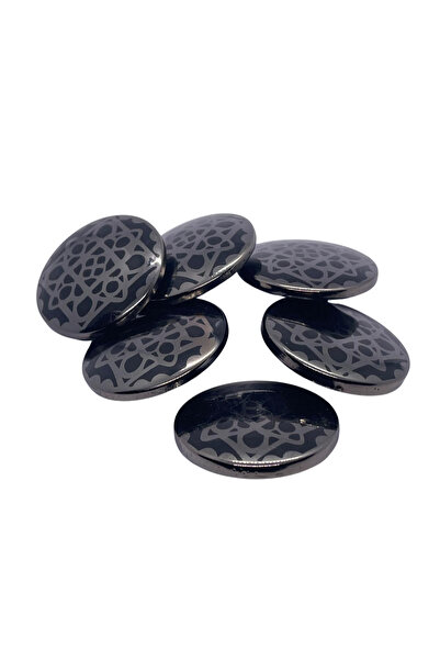 Düğmece 6 Adet Desenli Motifli Plastik Düğme (34mm, Siyah)